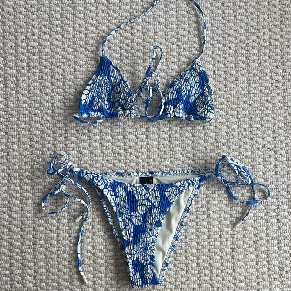 Triangl Swimwear Blue and White Bikini Set